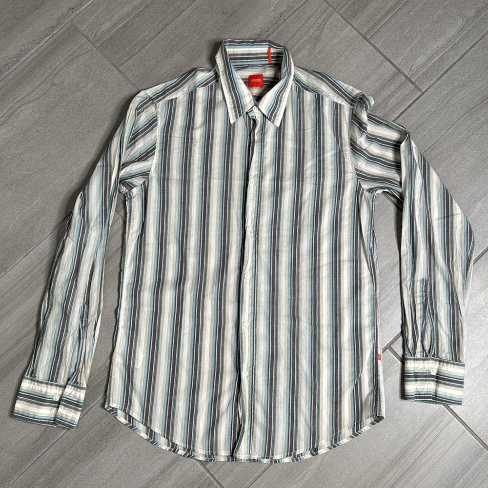 Hugo Boss Brown and Blue Casual Button Down Shirt